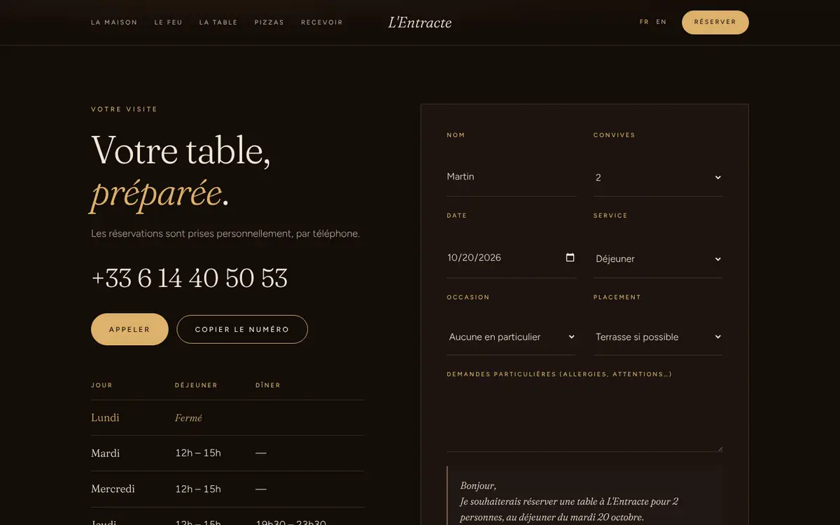 L'Entracte : réservation et horaires